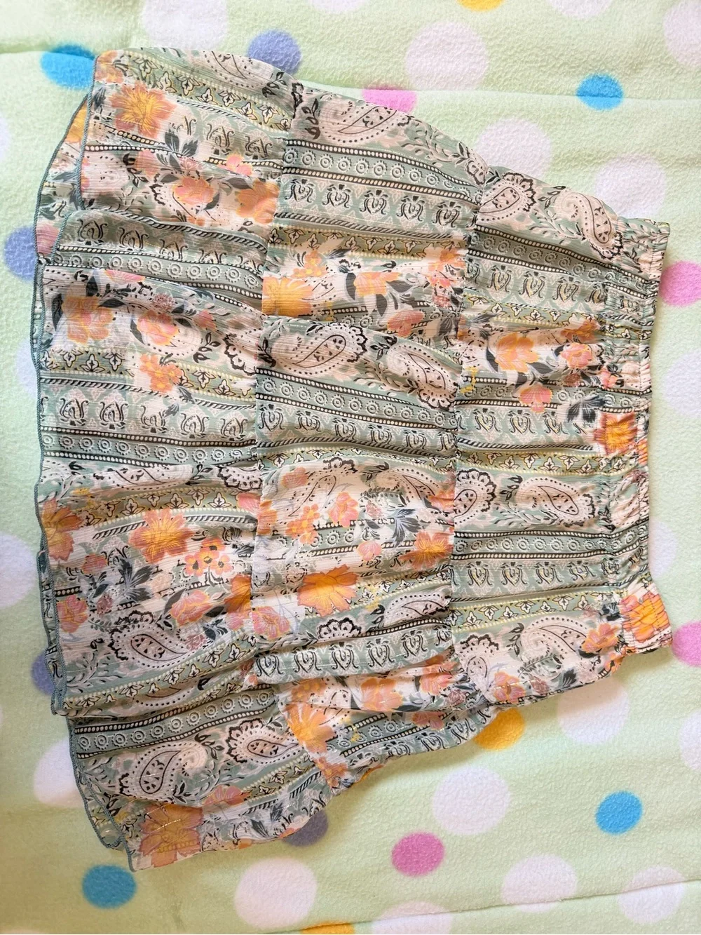 Altar'd State Sage Green Floral Tiered A-Line Skirt with Peach Accents - Picture 12 of 12